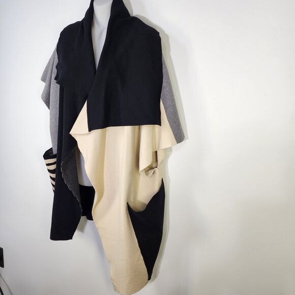 THML Cardigan Sweater Small Draped Color Blocked Oversized Open Front Pockets - Picture 4 of 10
